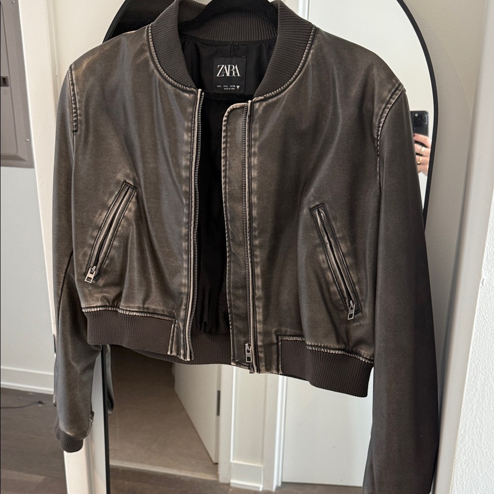Zara Faux leather bomber size L
